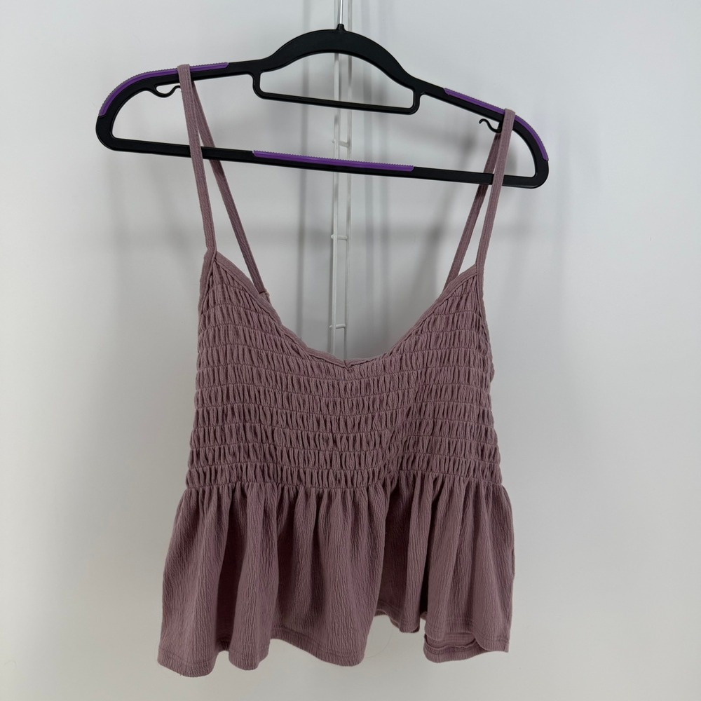 Almost Famous Cami Tank Top Womens XL Mauve Smocked Peplum Boho Coquette Summer